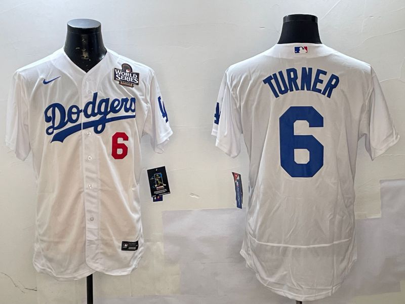Men Los Angeles Dodgers #6 Turner White City Edition Elite Nike 2025 MLB Jersey style 3